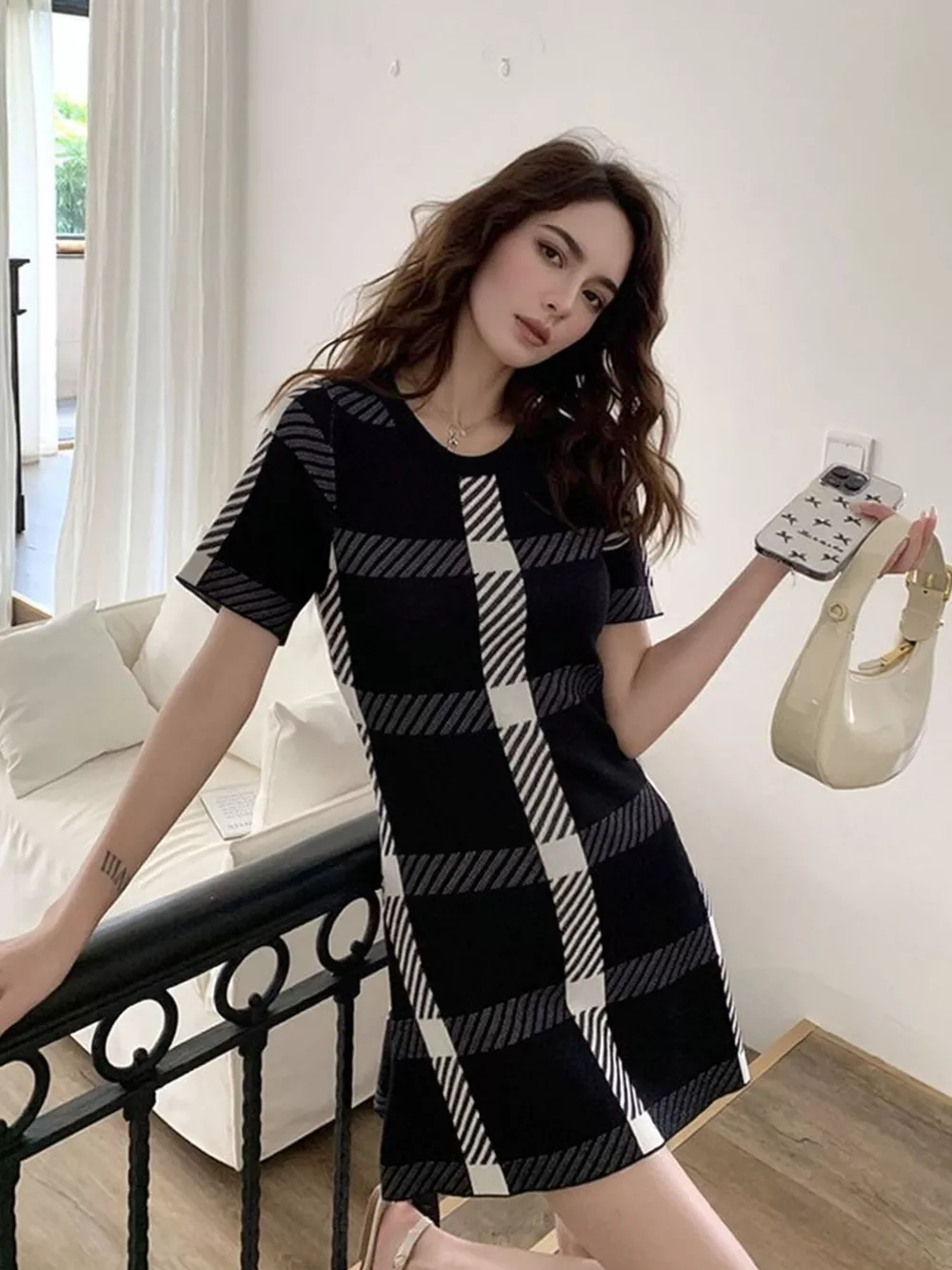 Plaid Short Sleeve Mini Dress, image 3