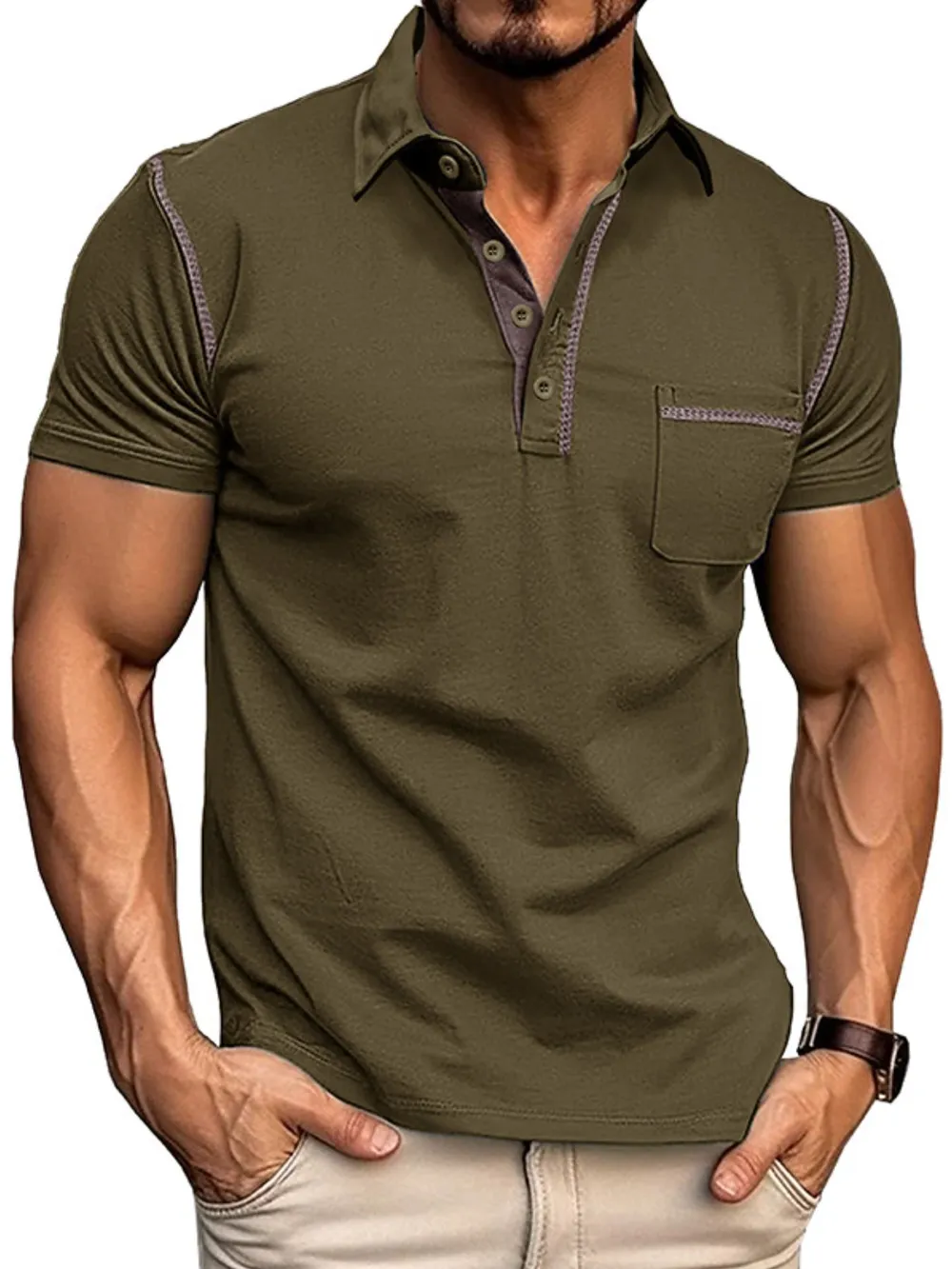 Men's Classic Polo Shirt with Contrast Stitching, image 8