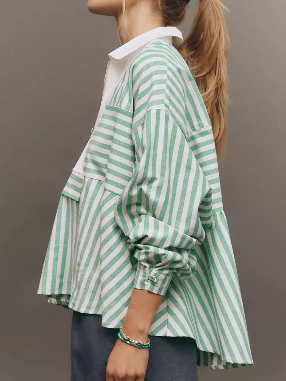 Stripe Half Zip Long Sleeve Swing Top, image 4