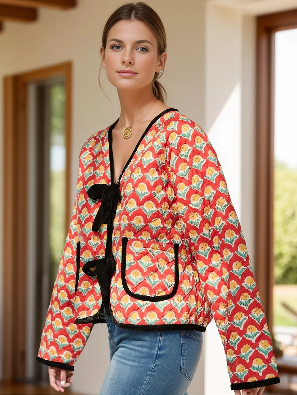 Tied Printed Long Sleeve Jacket, image 5