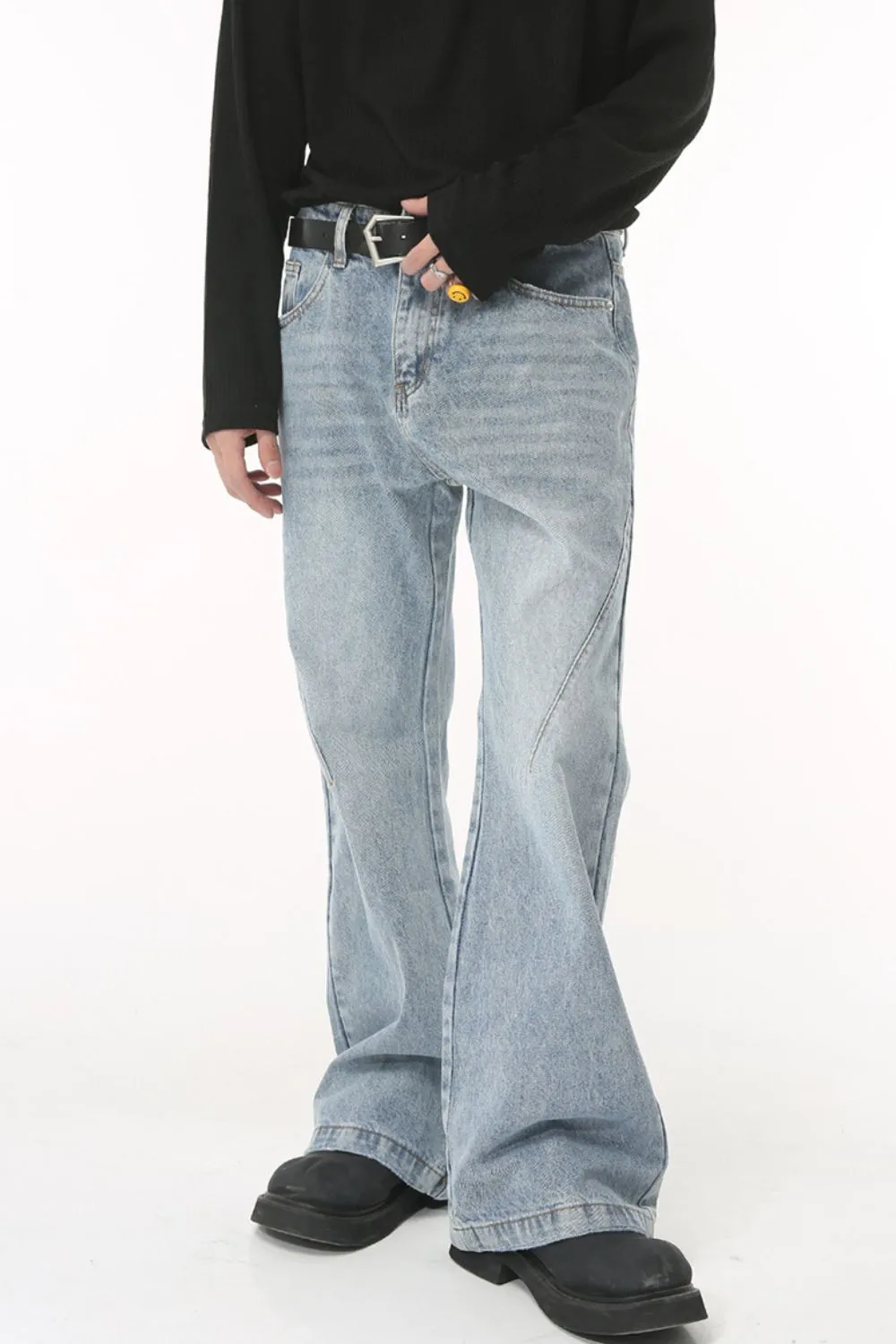 Washed Bootcut Men's Jeans with Pockets, image 5