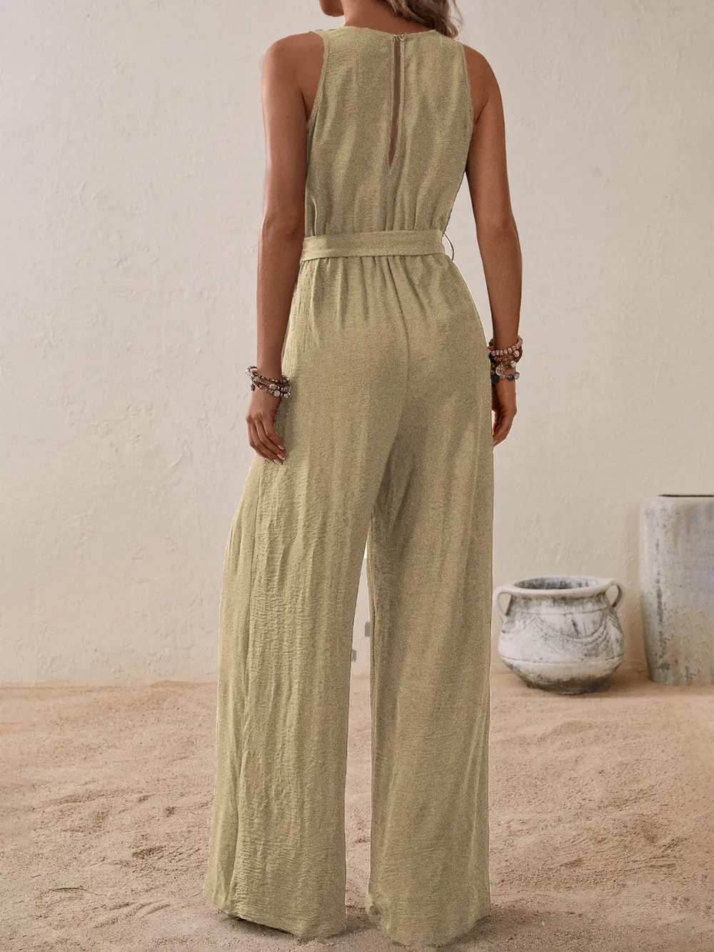 Tied Surplice Sleeveless Wide Leg Jumpsuit, image 13