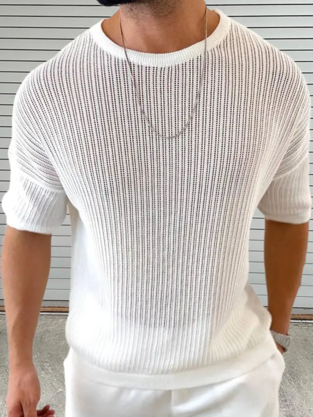 Men's Round Neck Drop Shouler Knit Top, image 2