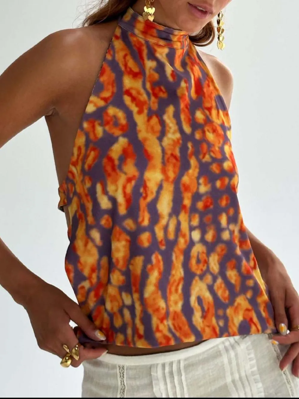 Backless Printed Halter Neck Tank, image 9