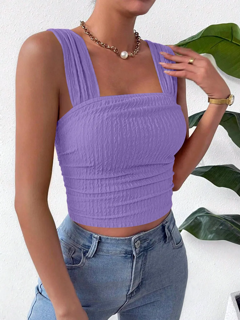 Textured Square Neck Wide Strap Tank, image 15