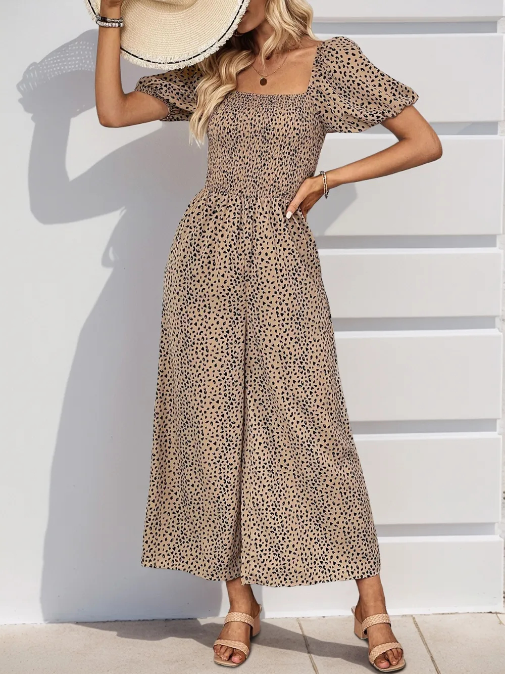 Printed Square Neck Puff Sleeve Jumpsuit, image 10
