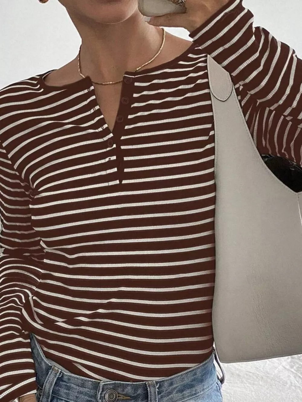 Long Sleeve Striped Henley T-Shirt, image 6