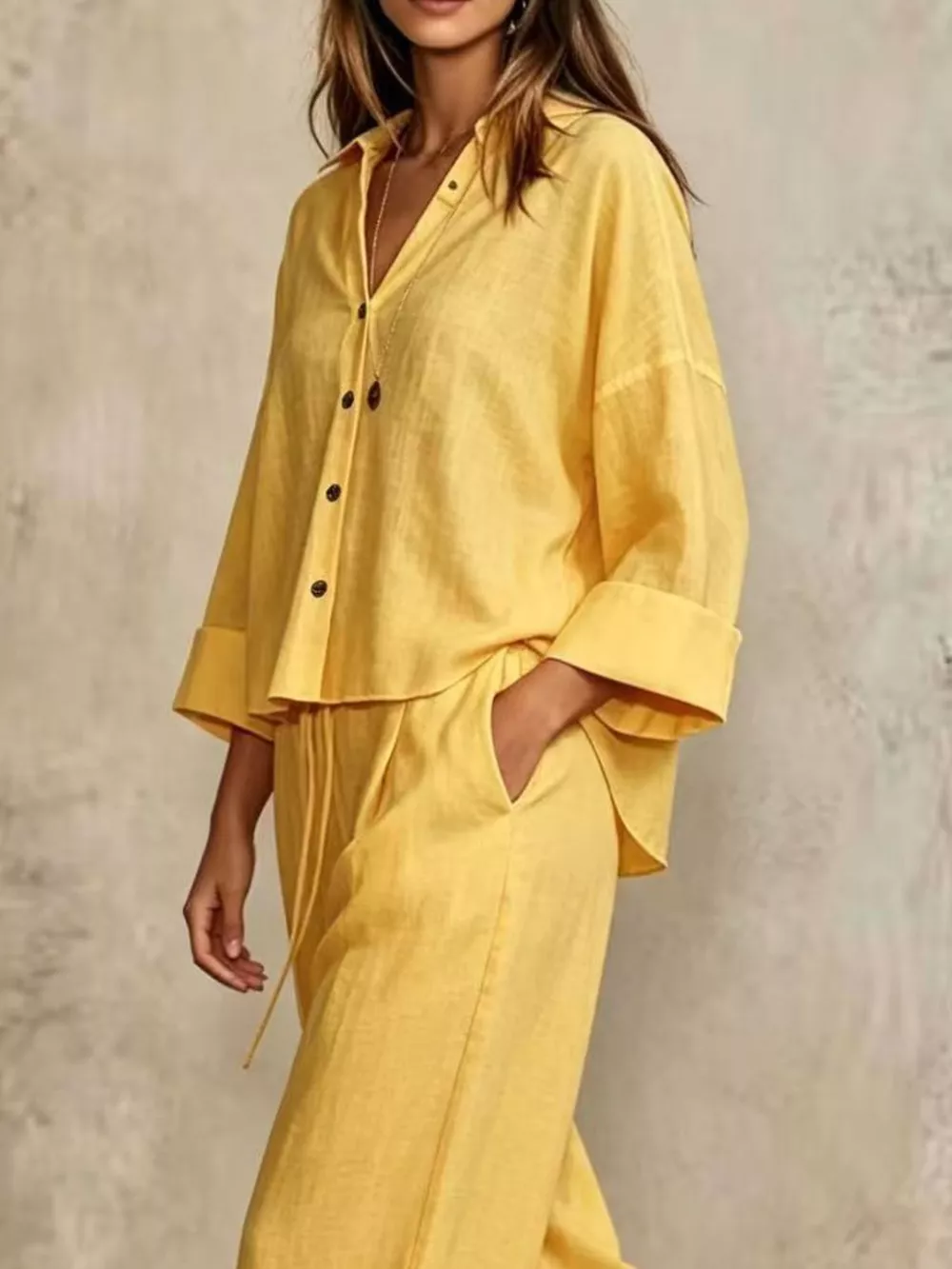 Full Size Button-Down Shirt and Wide-Leg Pants Set Plus Size, image 8
