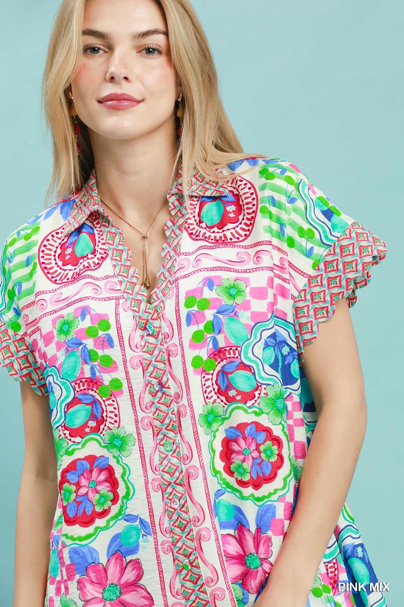 Mediterranean Print Dress with Contrast Printed Trim, image 5