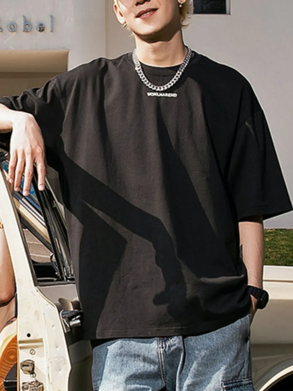 Men's Letter Back Round Neck Half Sleeve T-Shirt