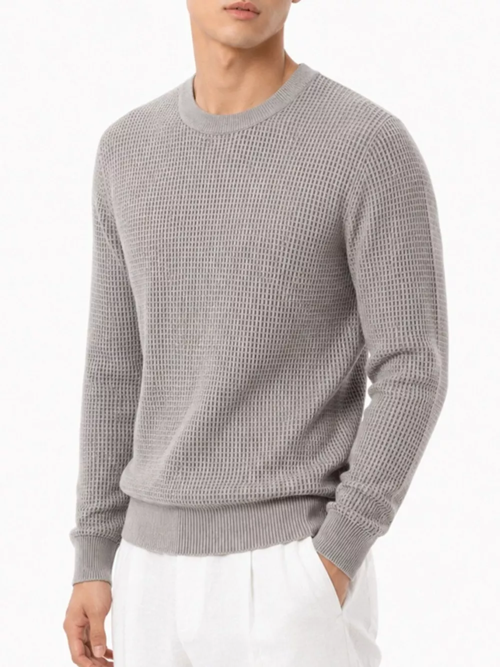 Men's Plus Size Waffle-Knit Crew Neck Knit Top, image 4