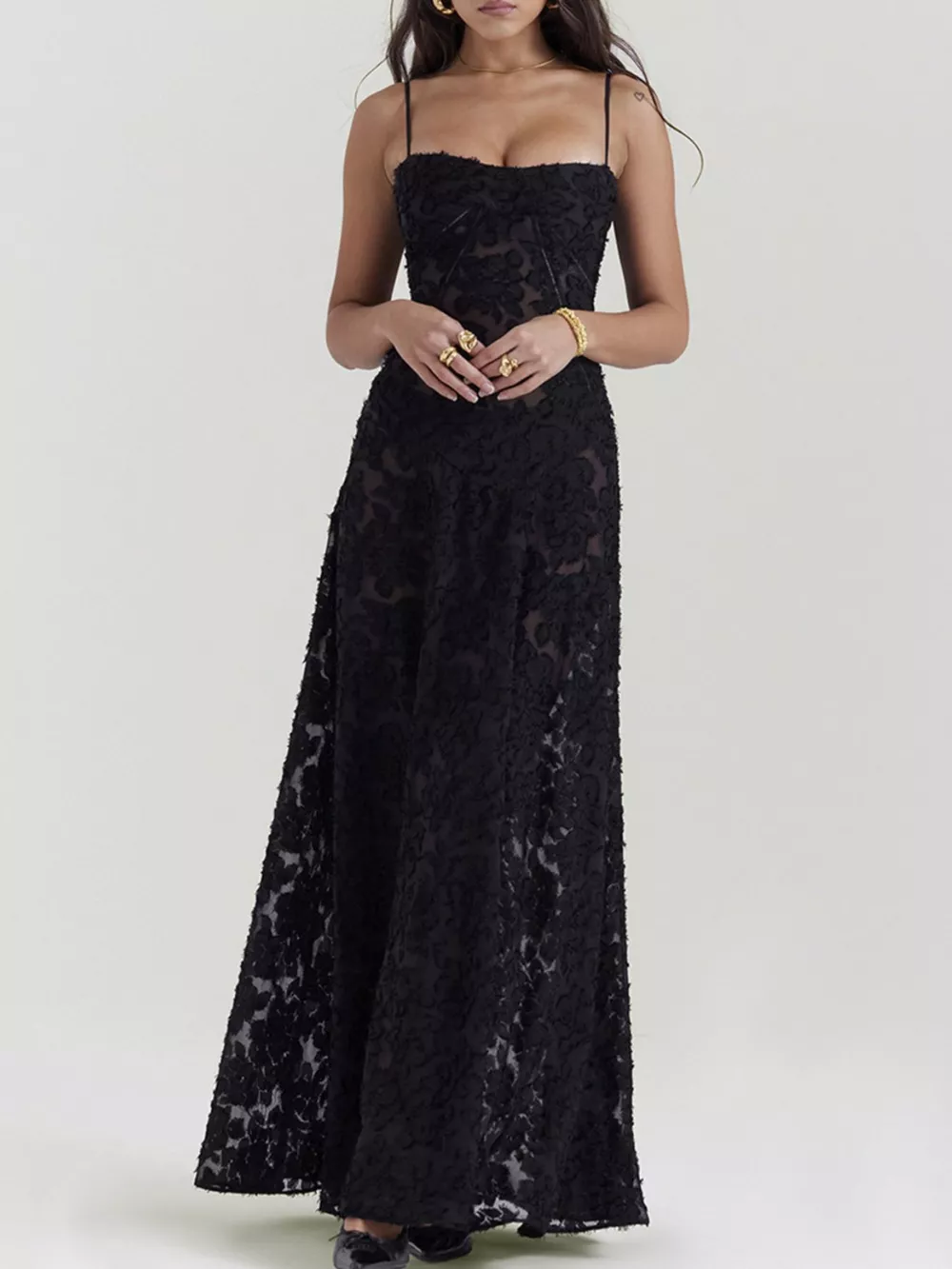 Lace Spaghetti Strap Maxi Dress, image 2