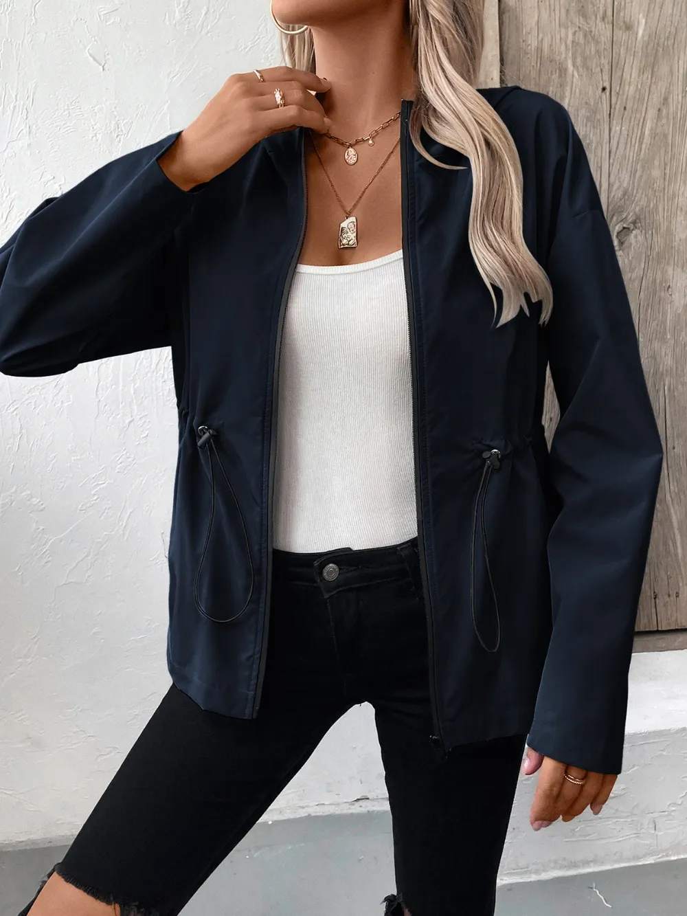 Drawstring Zip Up Hooded Jacket, image 11