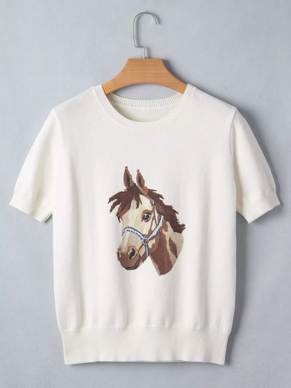 Wild West Horse Head Printed Short Sleeve Sweater, image 3