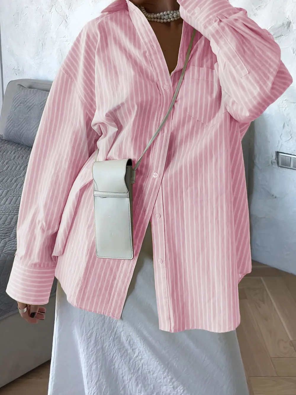 Oversized Striped Button-Down Shirt, image 17
