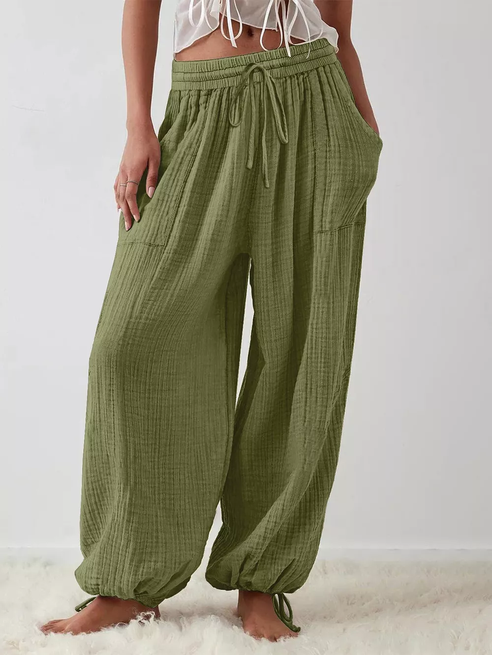 Loose Fit Gauze Drawstring Pants, image 6