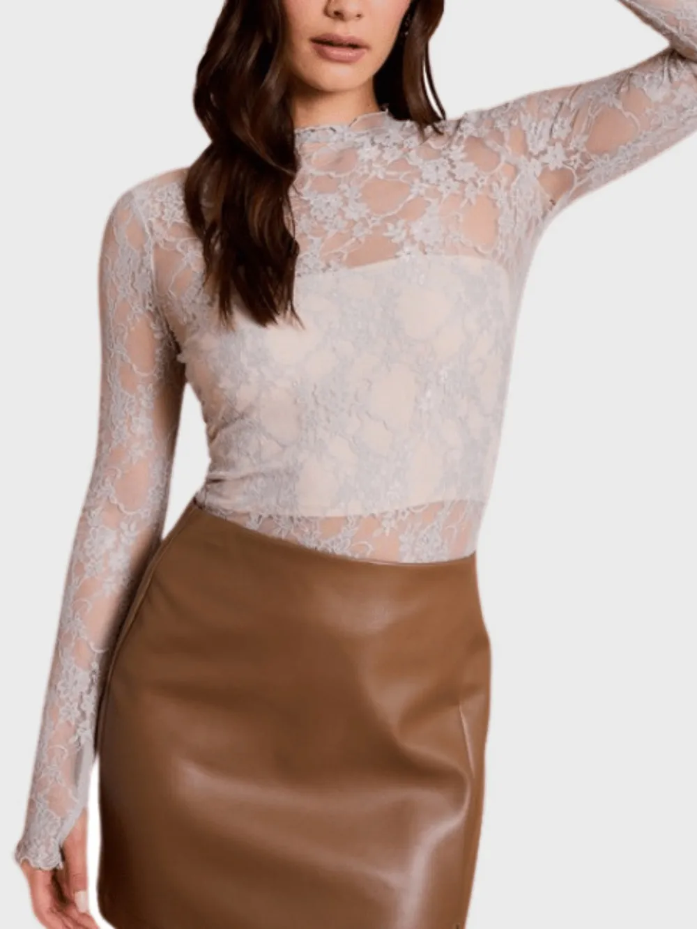 Lace Mock Neck Long Sleeve Top, image 5