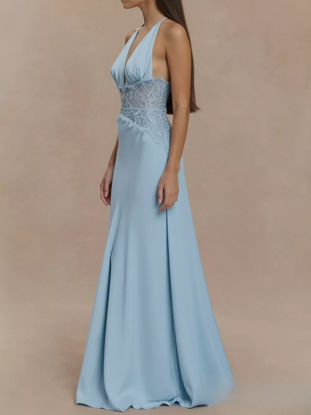 Halter Neck Lace Trimmed Maxi Dress, image 6