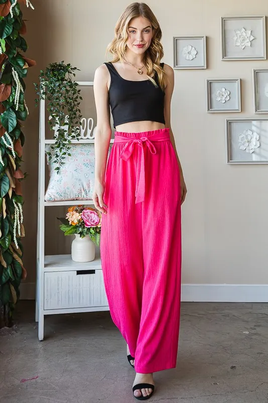 Full Size Front Tie Pants with Paperbag Waistband Plus Size
