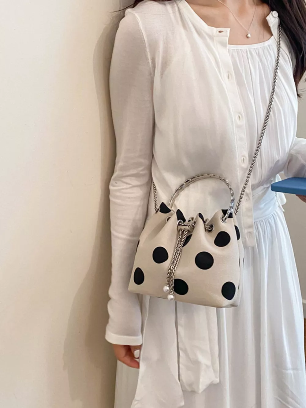 Polka Dot Bucket Crossbody Bag, image 2