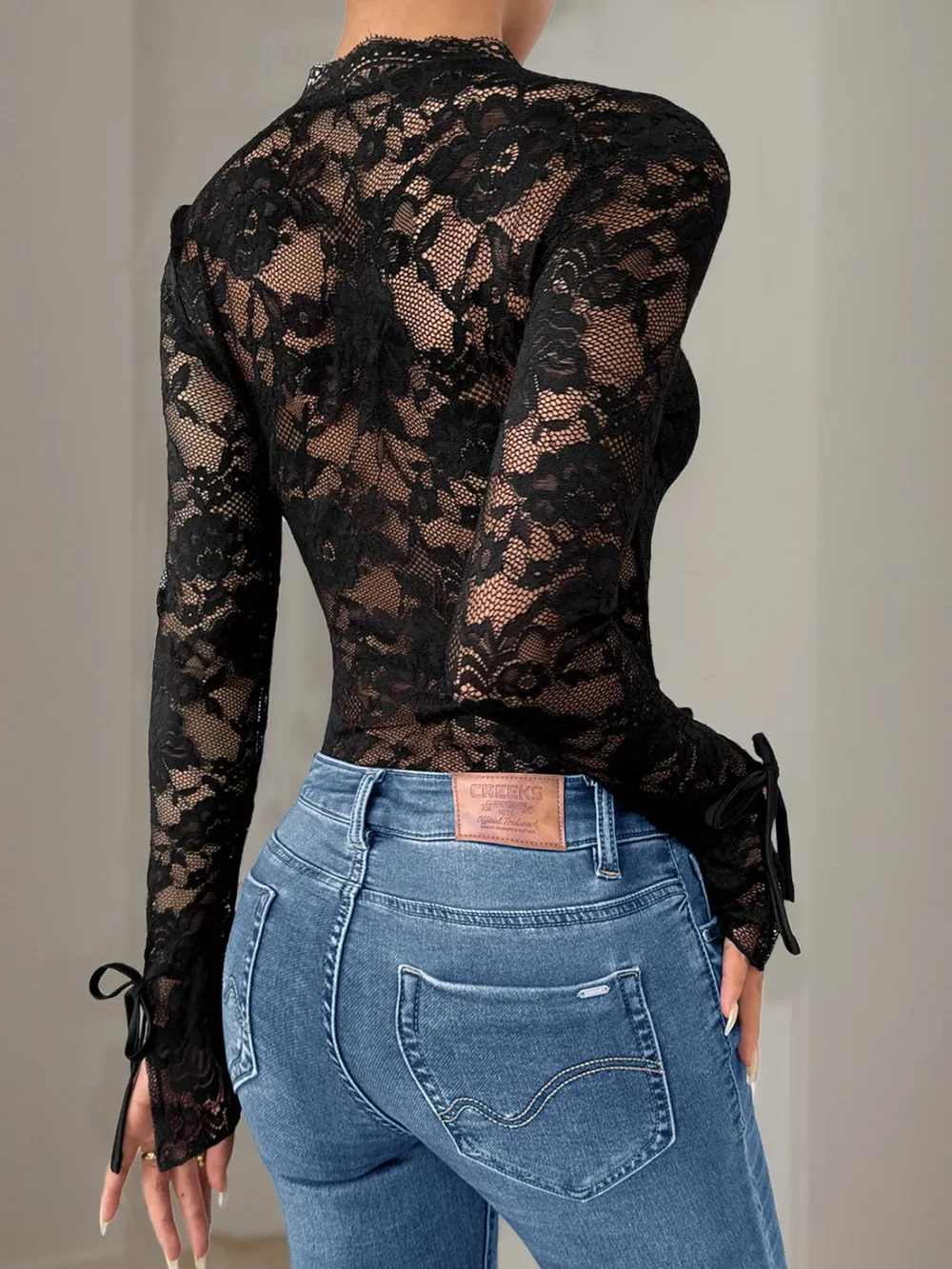 Lace V-Neck Long Sleeve Bodysuit, image 5