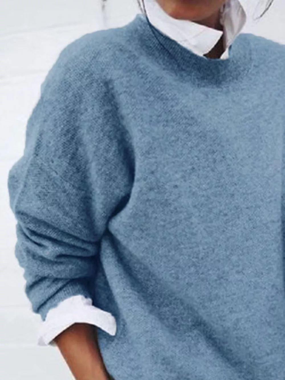 Full Size Round Neck Long Sleeve Sweater Plus Size, image 7