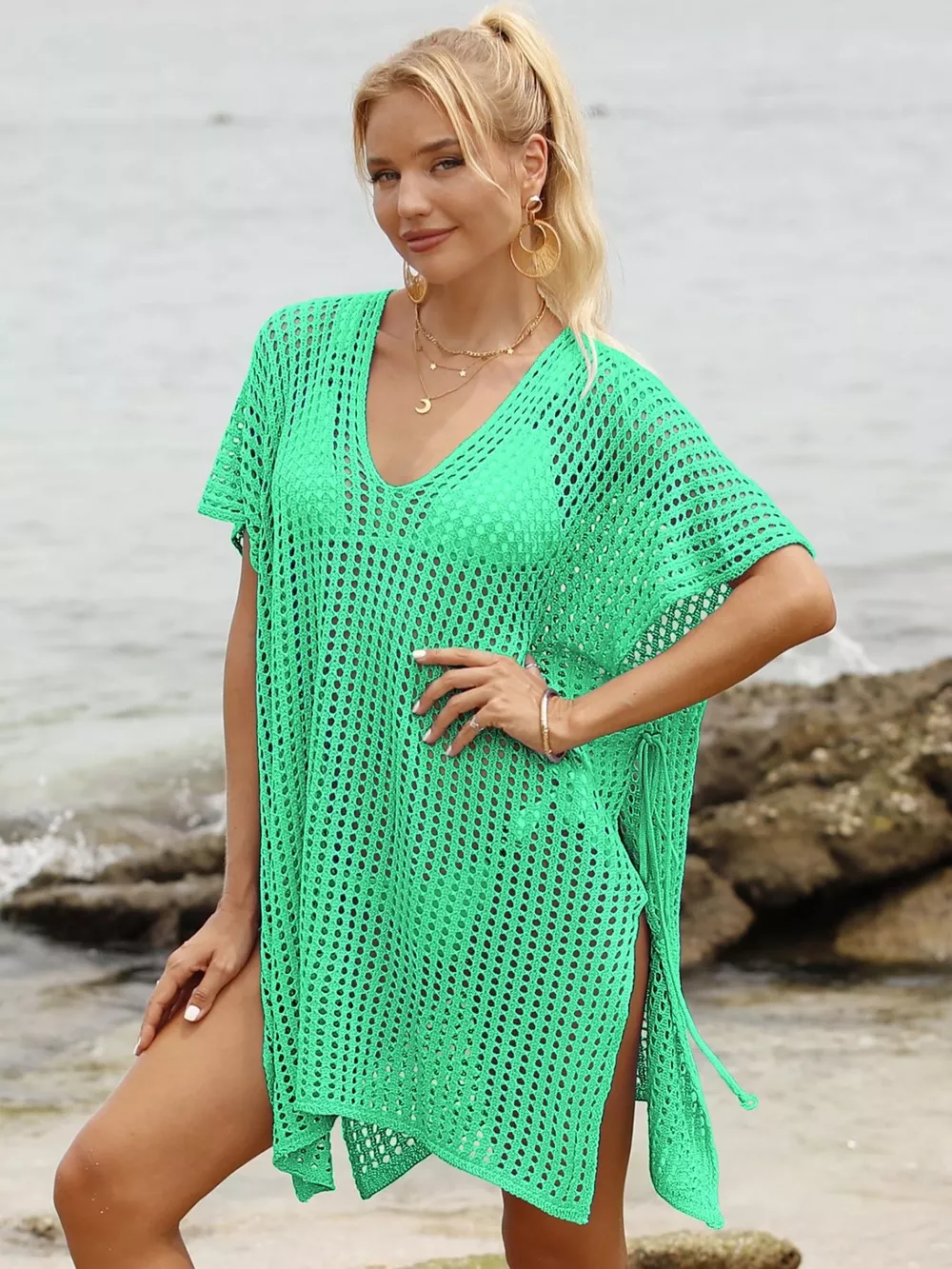 Openwork V-Neck Slit Cover-Up, image 20