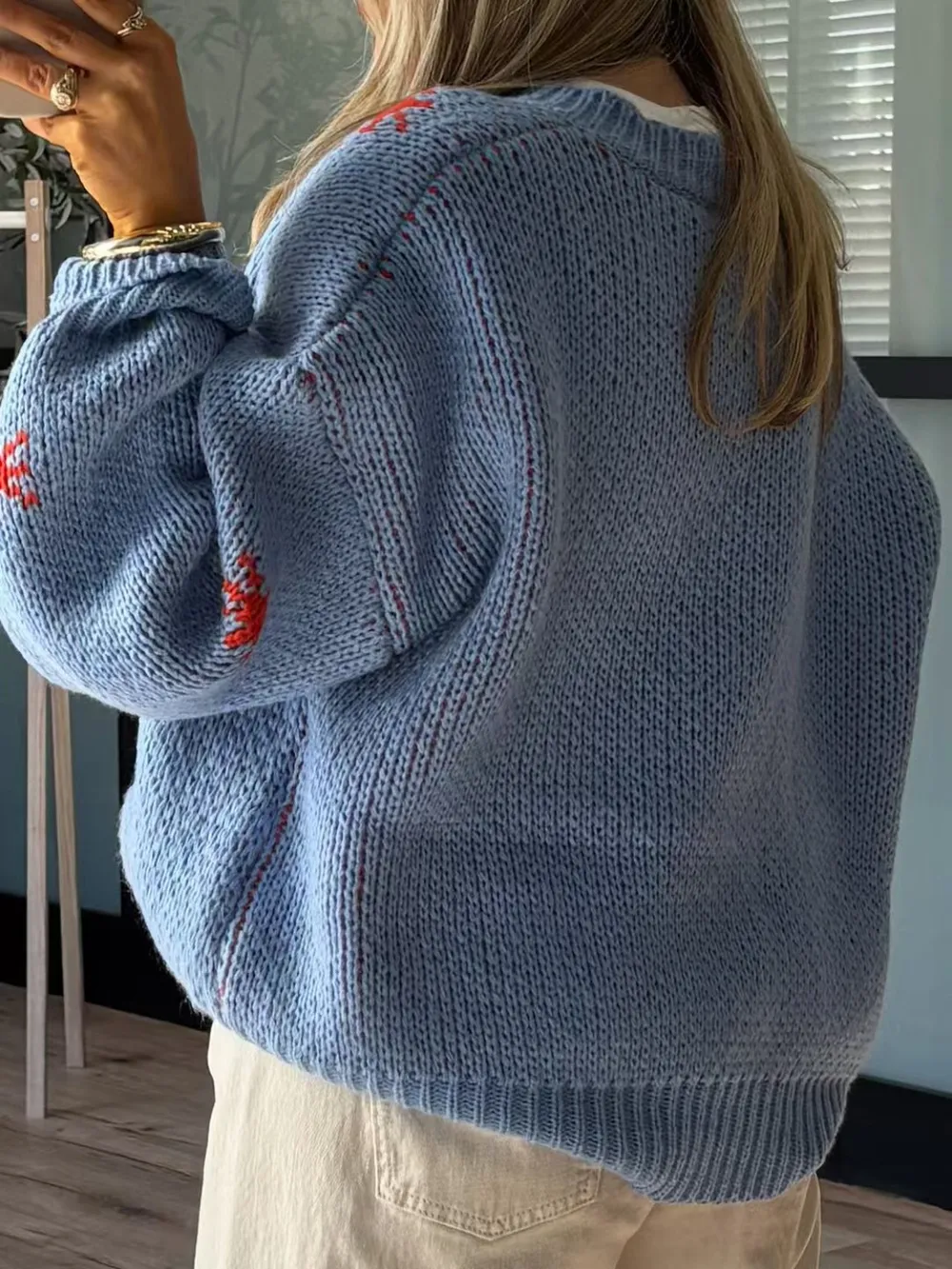 Boot Pattern Round Neck Dropped Shoulder Sweater, image 3