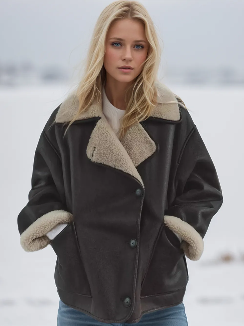 Collared Neck Long Sleeve Plush Jacket, image 2