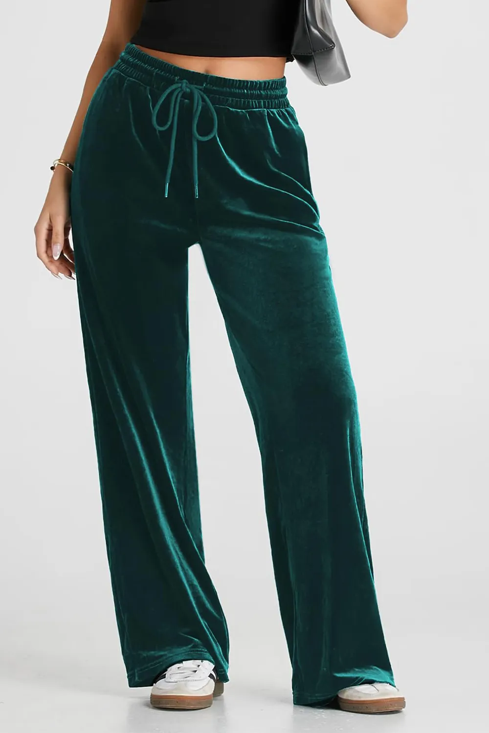 Drawstring Elastic Waist Straight Leg Pants, image 3
