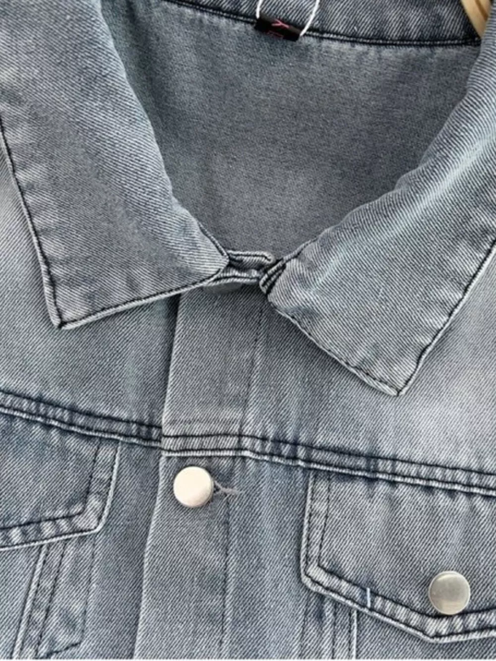 Button Front Short Sleeve Denim Romper, image 4