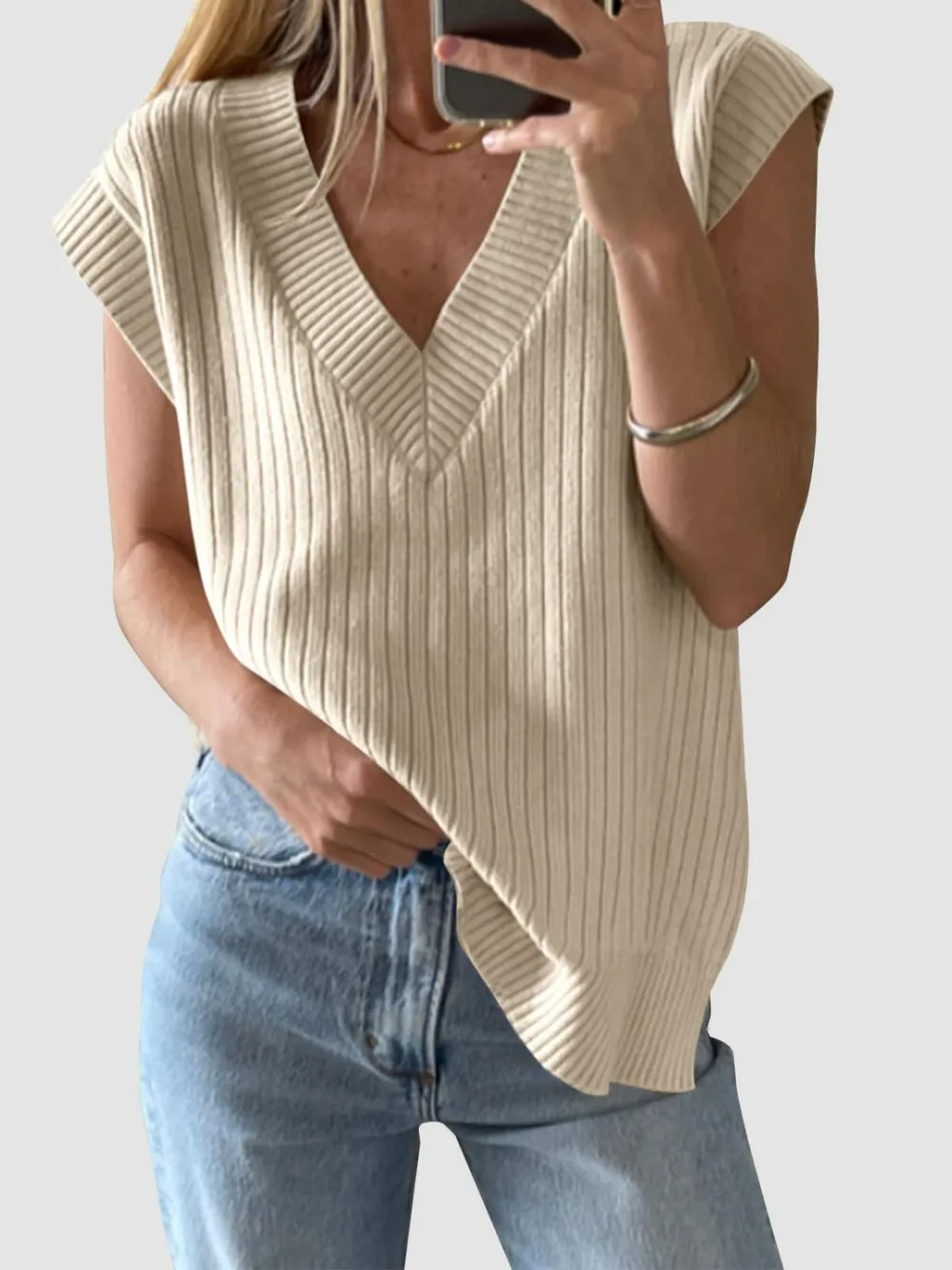 Ribbed V-Neck Sweater Vest, image 7