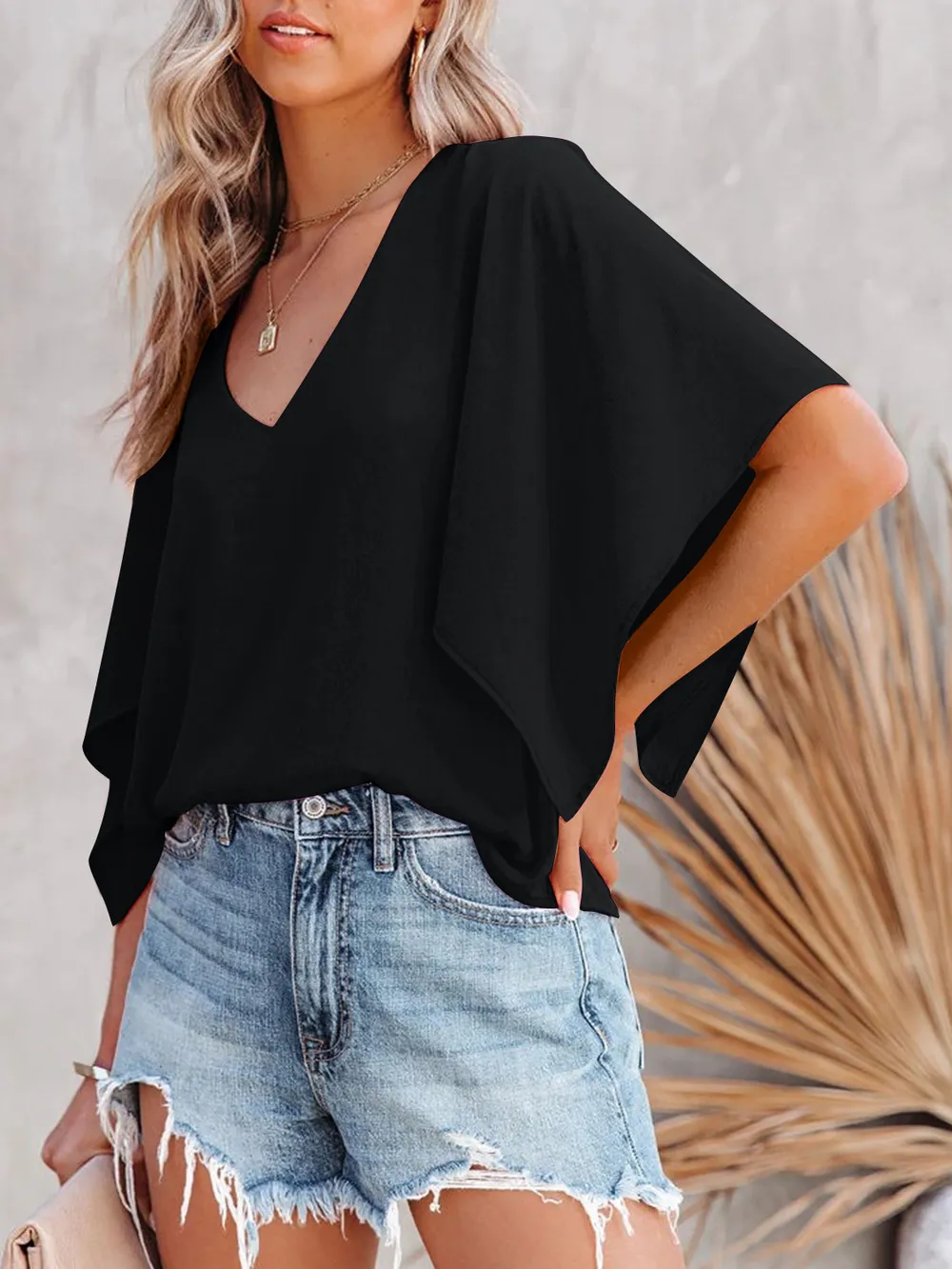 V-Neck Half Sleeve Blouse, image 2