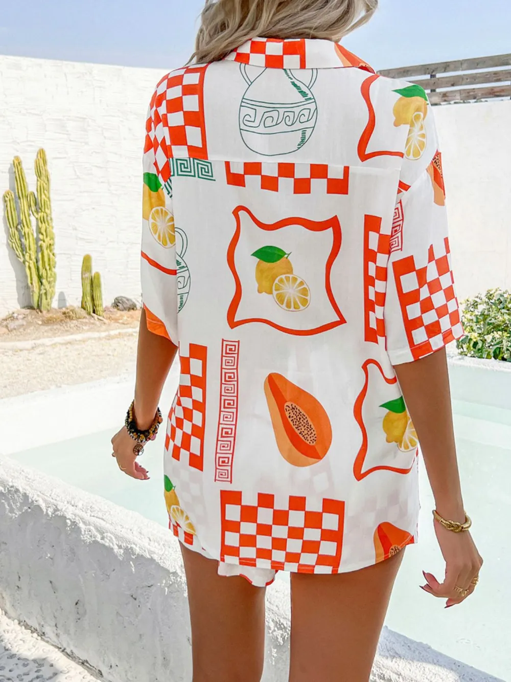 Printed Collared Neck Half Sleeve Top and Shorts Set, image 22