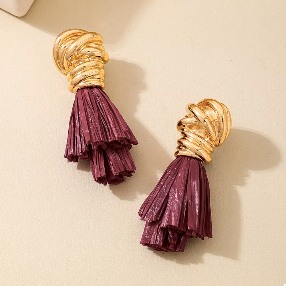 Golden Wire Wrapped Tassel Drop Earrings, image 4
