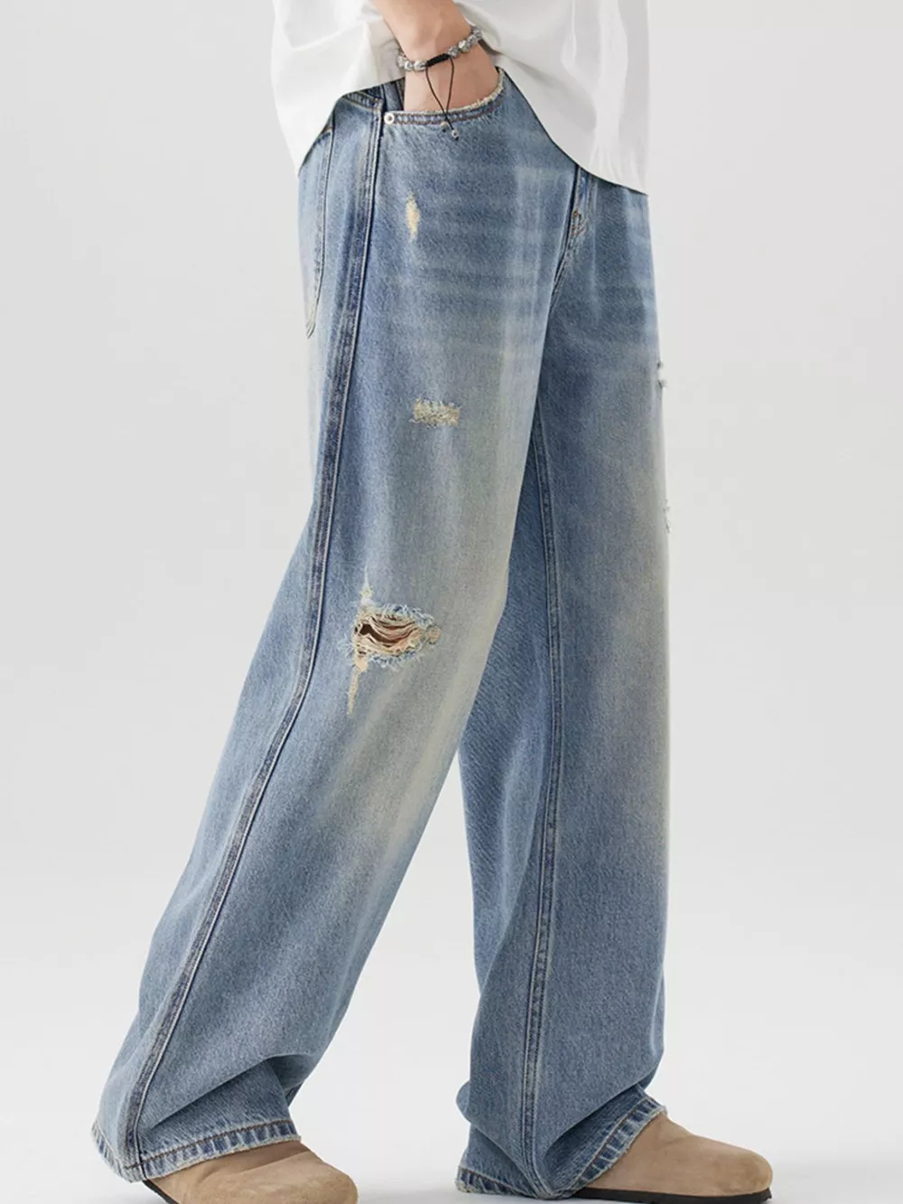 Men's Distressed Wide Leg Jeans, image 2