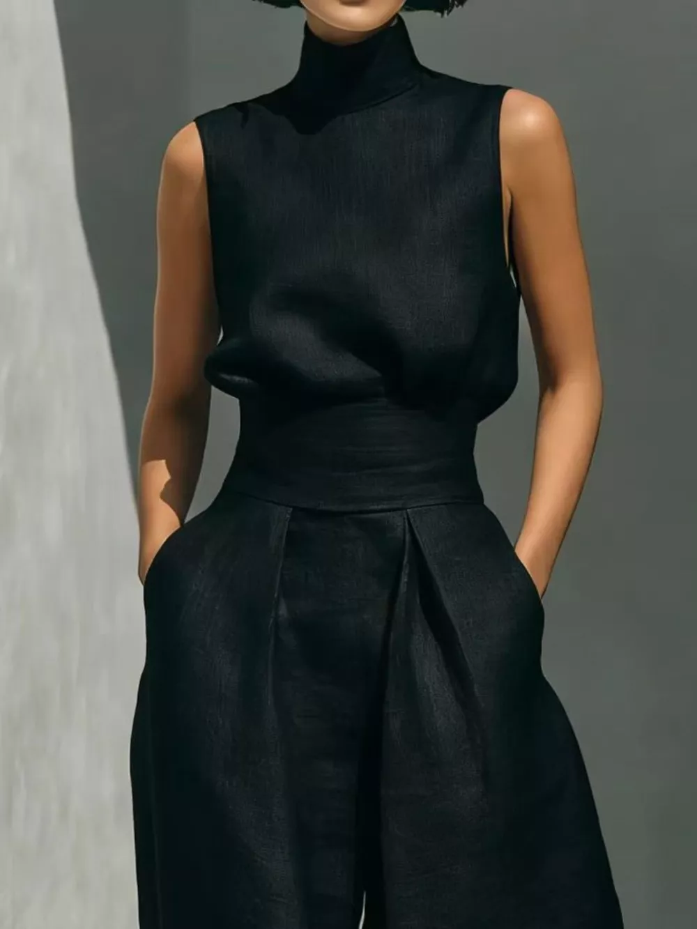 Full Size Turtleneck Sleeveless Top and Wide Leg Pants Set Plus Size, image 3