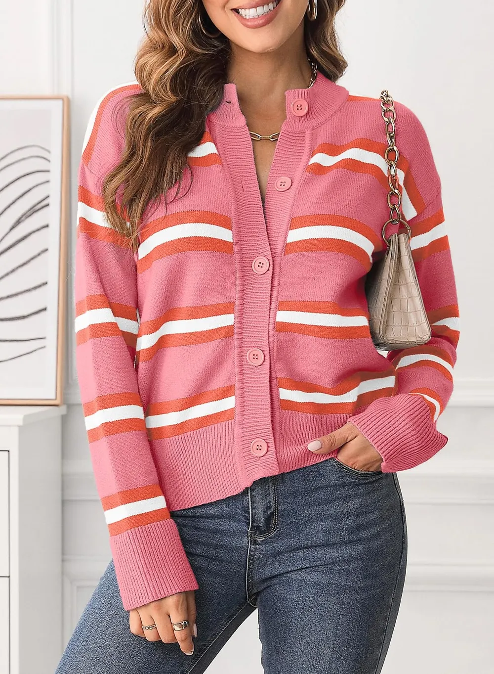 Striped Button Down Long Sleeve Cardigan, image 21