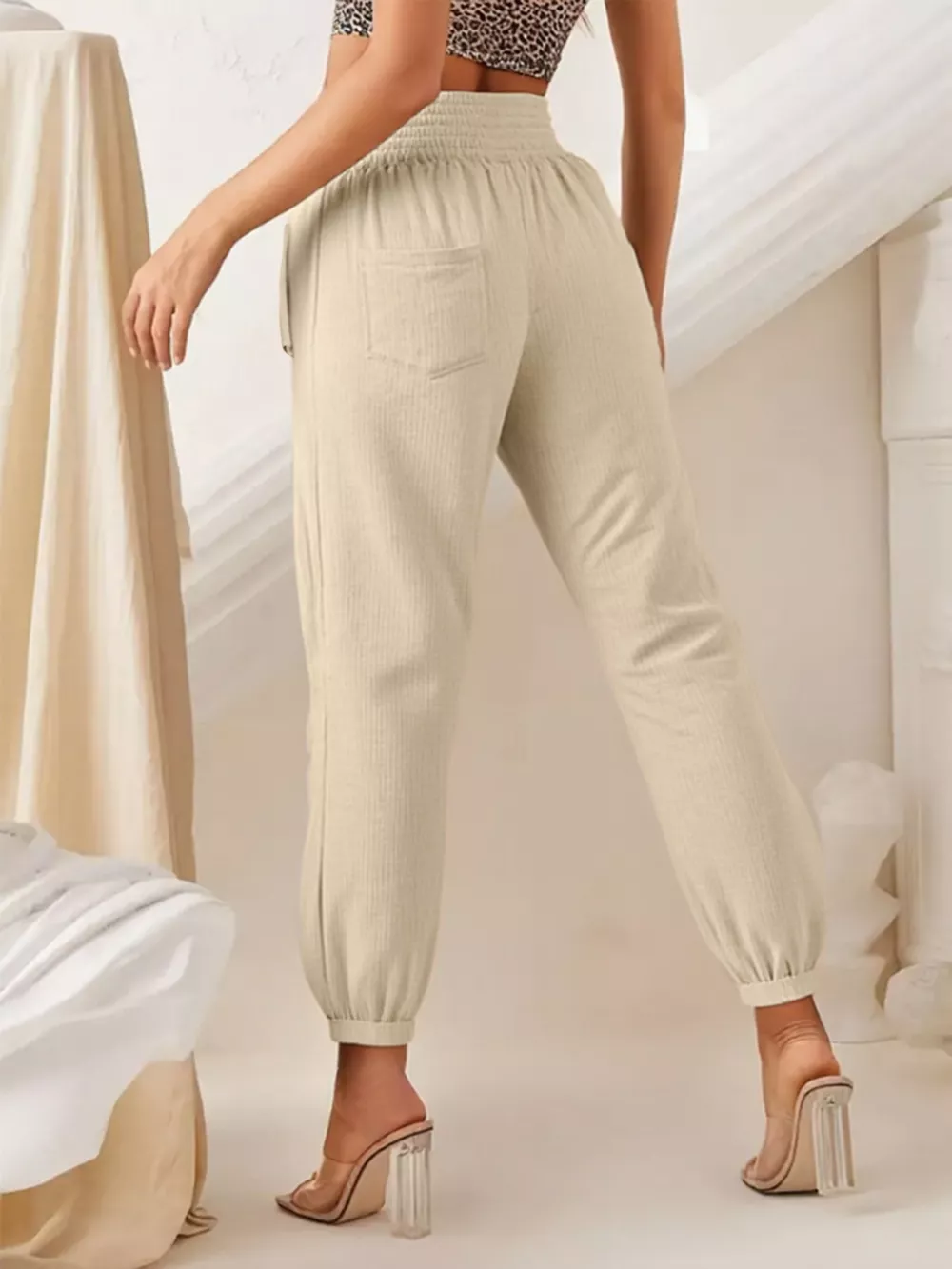 Smocked Textured Casual Pants, image 5