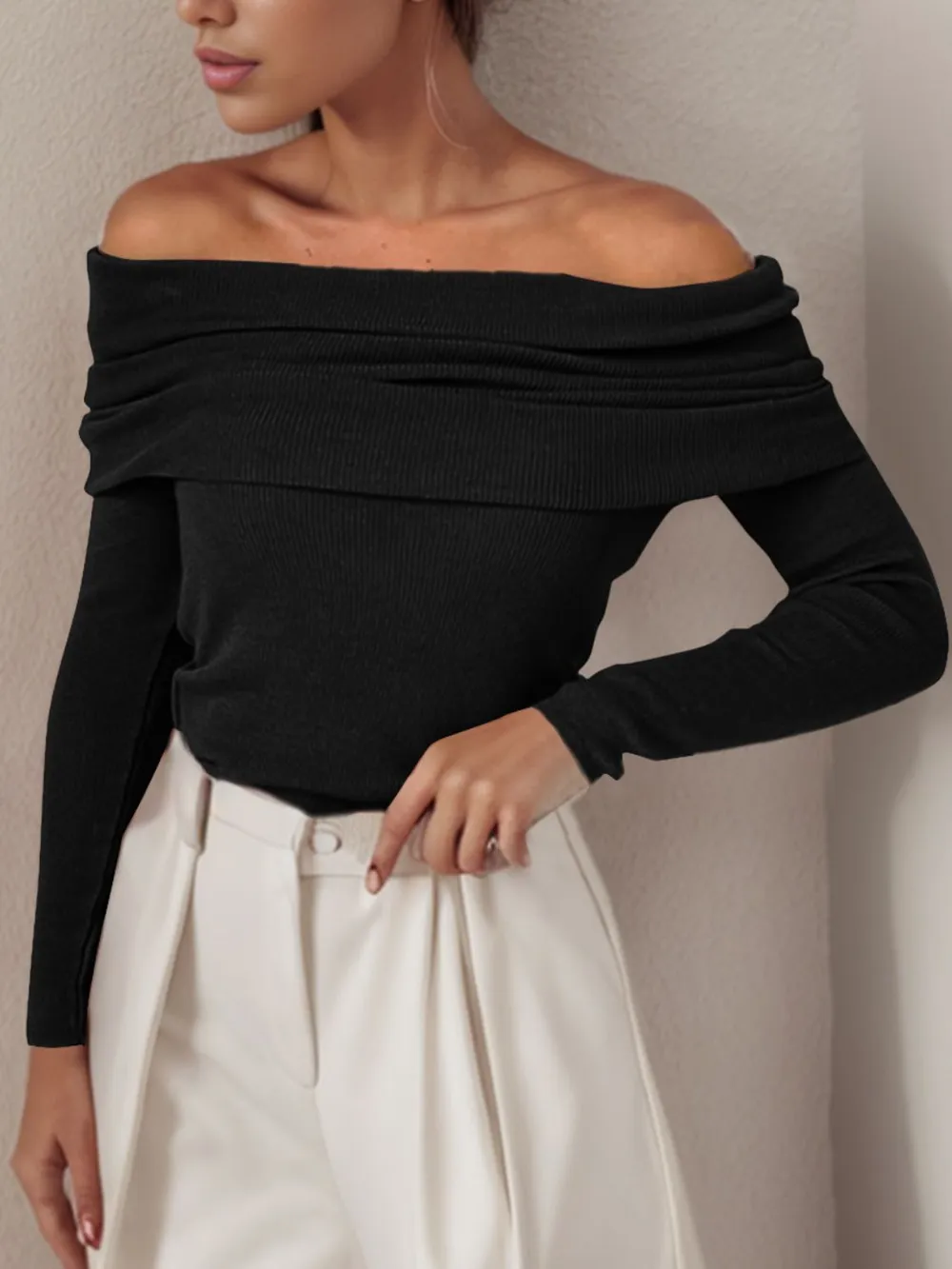 Off-Shoulder Long Sleeve Sweater, image 10