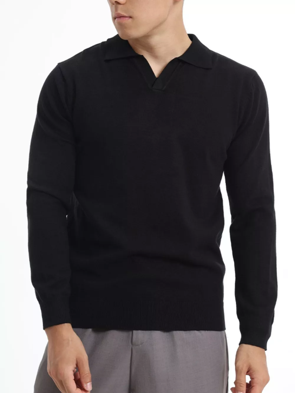 Men's Plus Size Long Sleeve Polo Collar Knit Top, image 5
