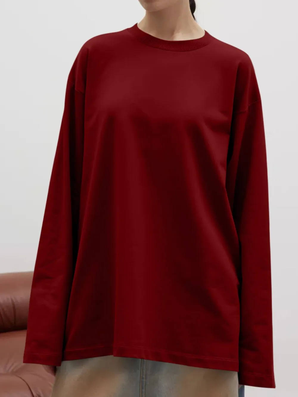 Round Neck Dropped Shoulder Long Sleeve T-Shirt, image 16