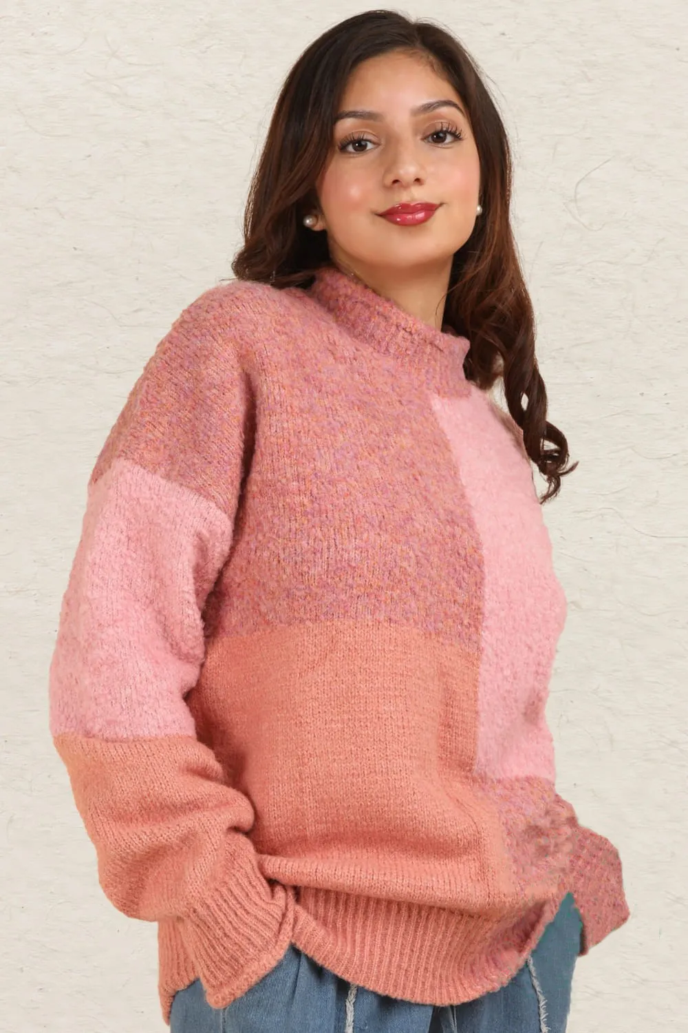 Color Block Mock Neck Drop Shoulder Sweater, image 3
