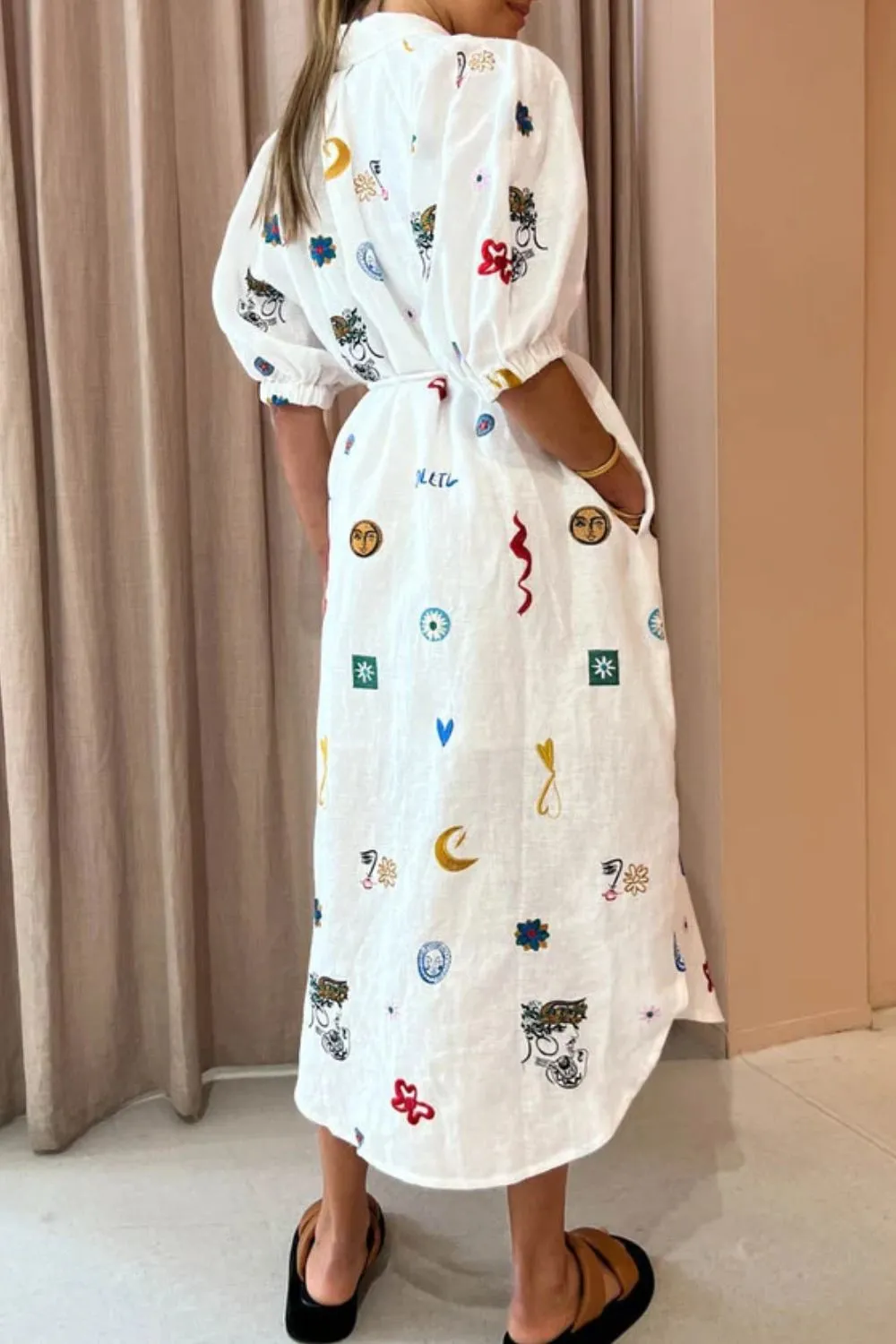 Printed Button-Up Midi Shirt Dress, image 3