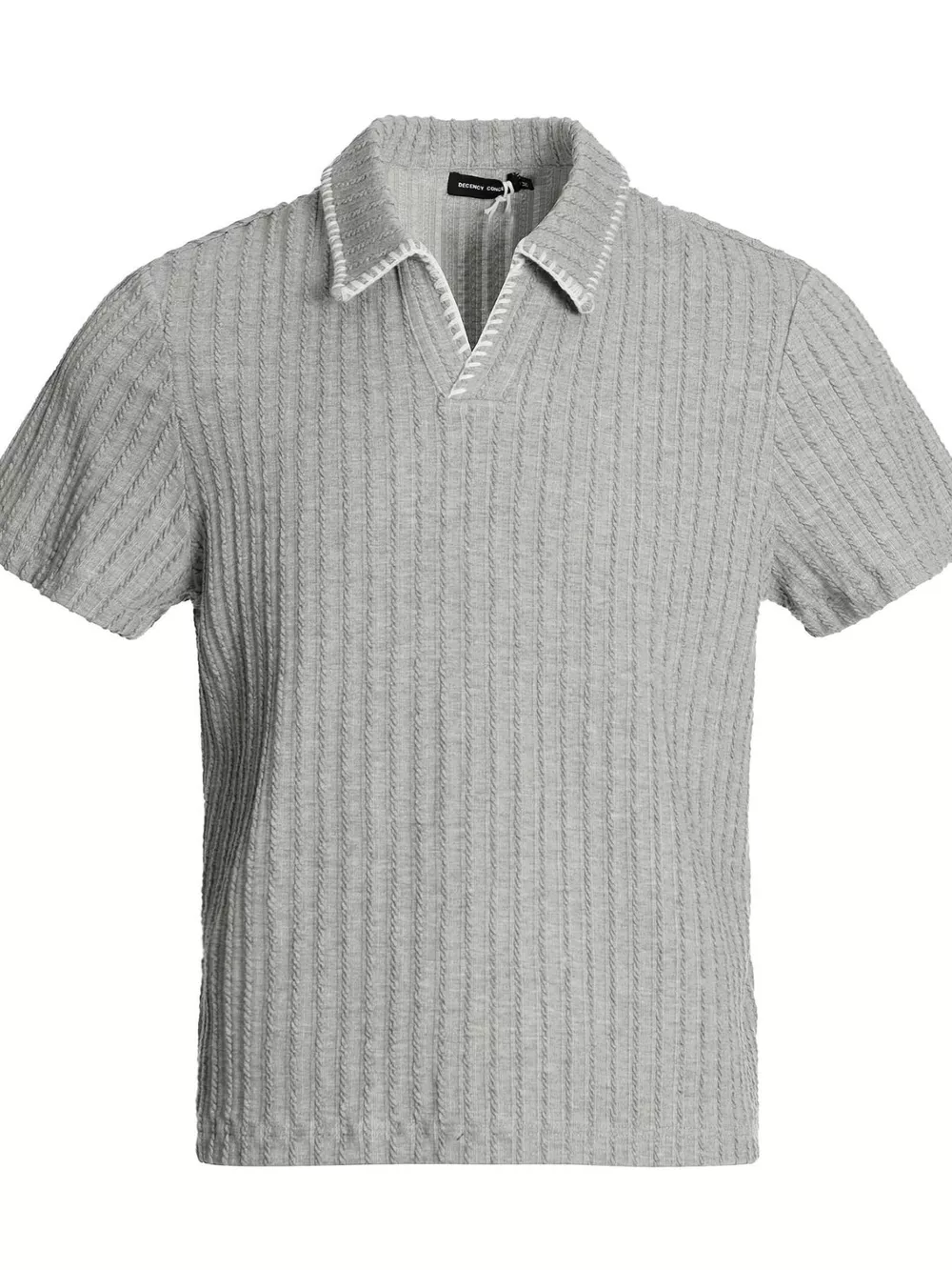 Men's Ribbed Knit Polo with Contrast Stitching, image 2