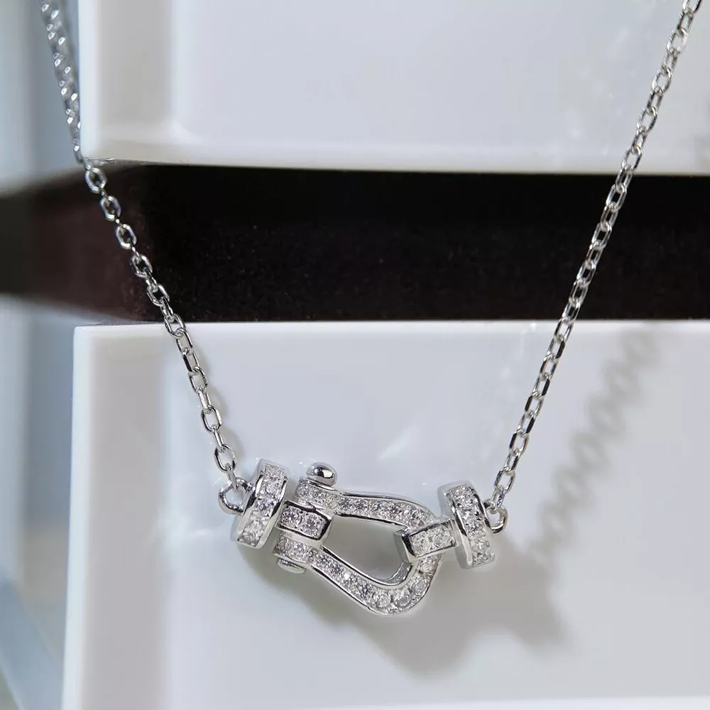 925 Sterling Silver Zircon Horseshoe Necklace, image 6