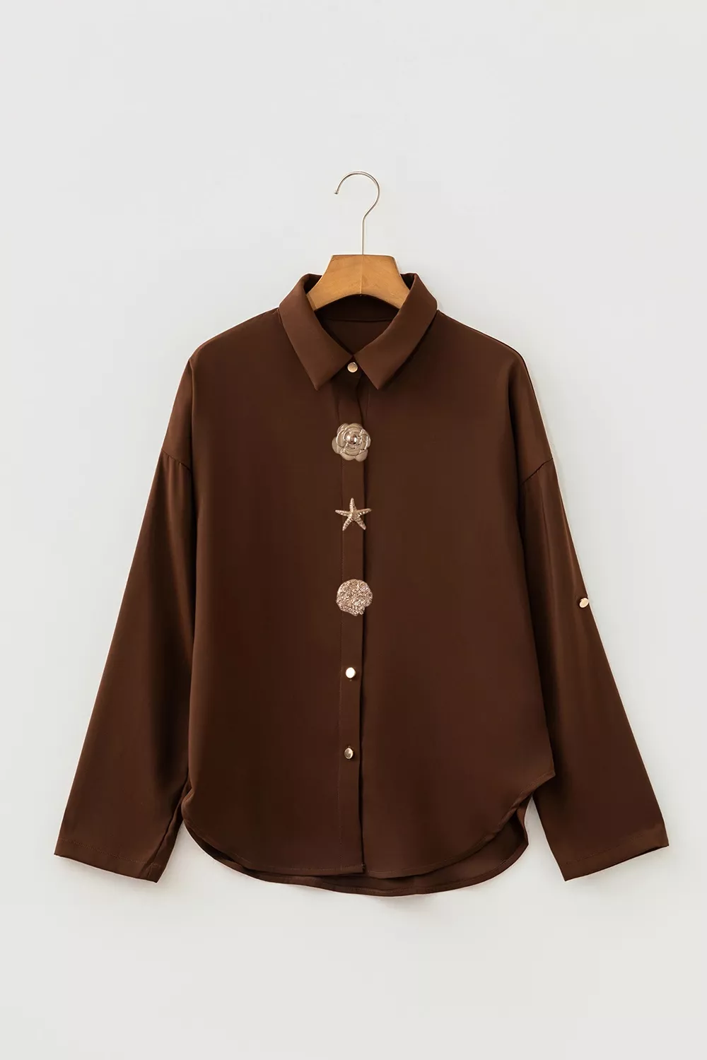 Multi Button Decoration Tab Long Sleeve Casual Shirt, image 7