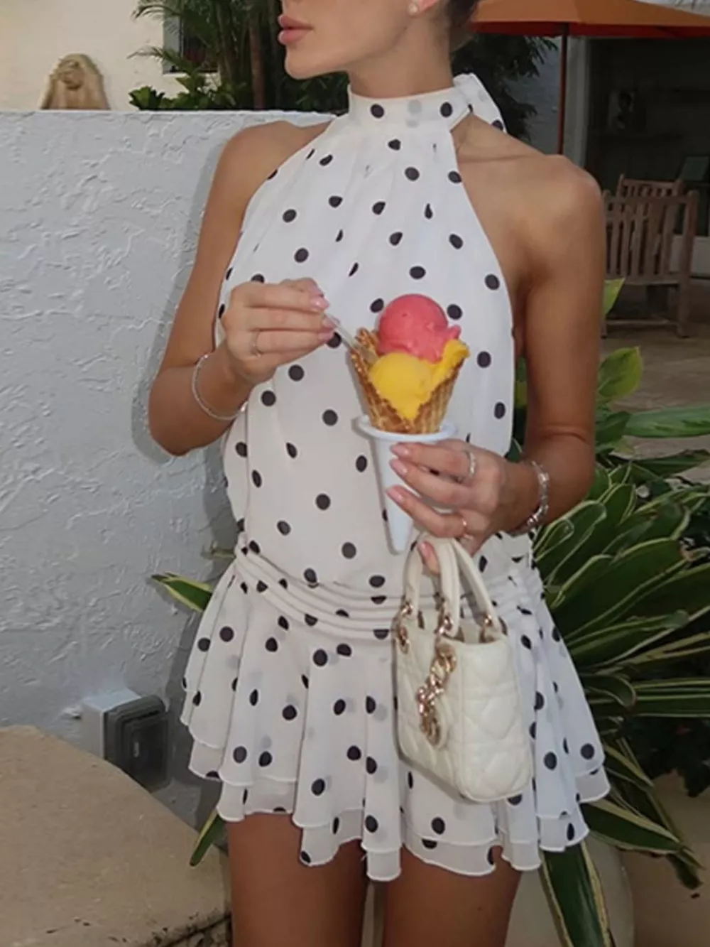 Polka Dot Halter Neck Ruffle Dress, image 5