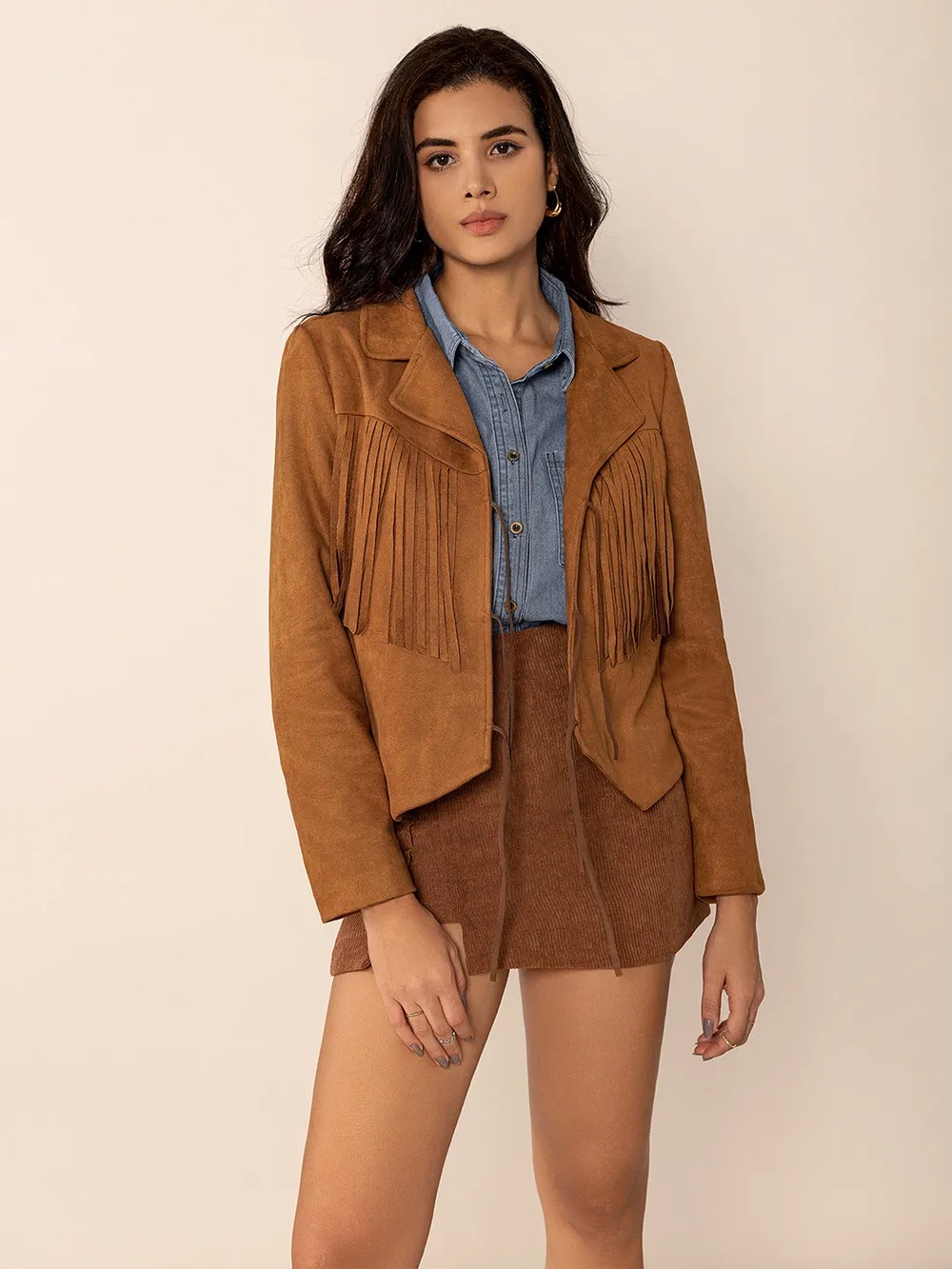 Tied Tassel Collared Neck Long Sleeve Jacket, image 7