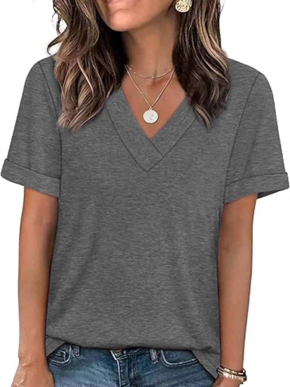 Casual V-Neck Short Sleeve T-Shirt, image 13